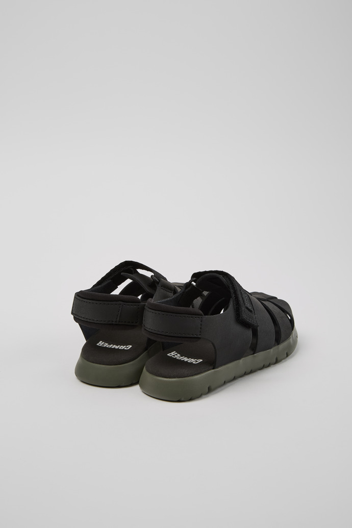 Camper Oruga - # Schwarzer Kindersandal aus Leder und Textil.