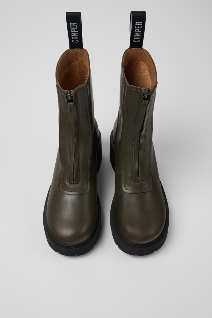 Camper Milah - Grüner Damenstiefel aus Leder mit Reißverschluss