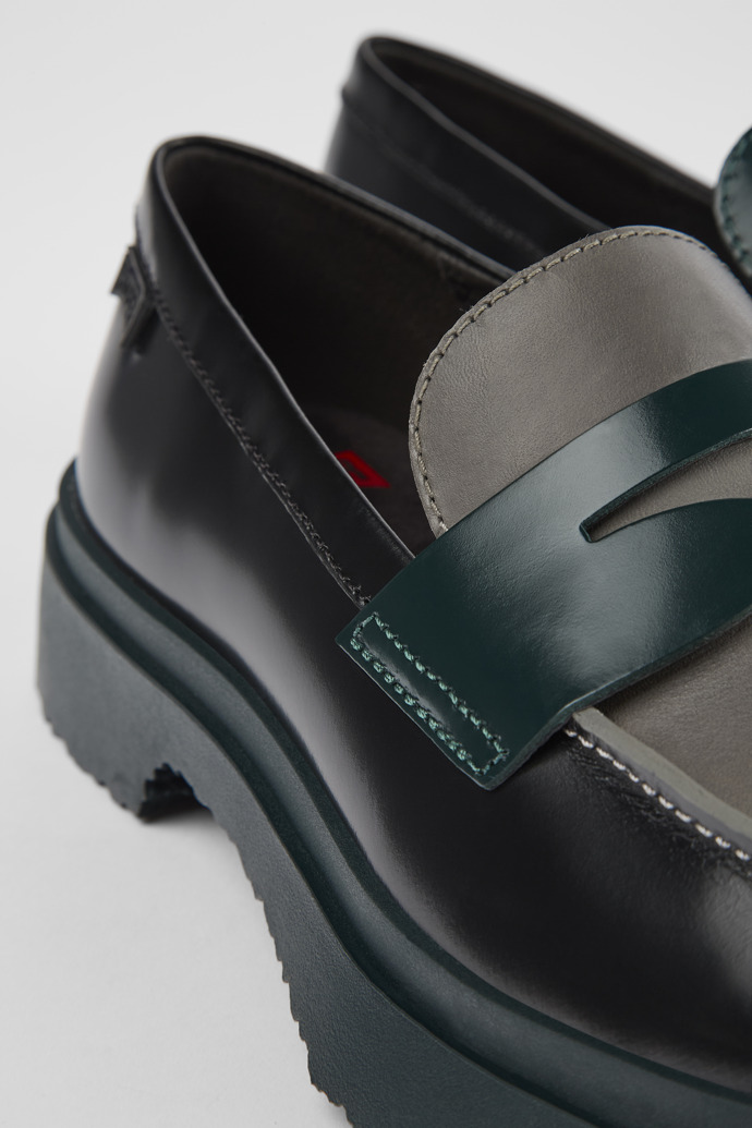 Camper Twins - Schwarzer und grauer Damenloafer aus Leder