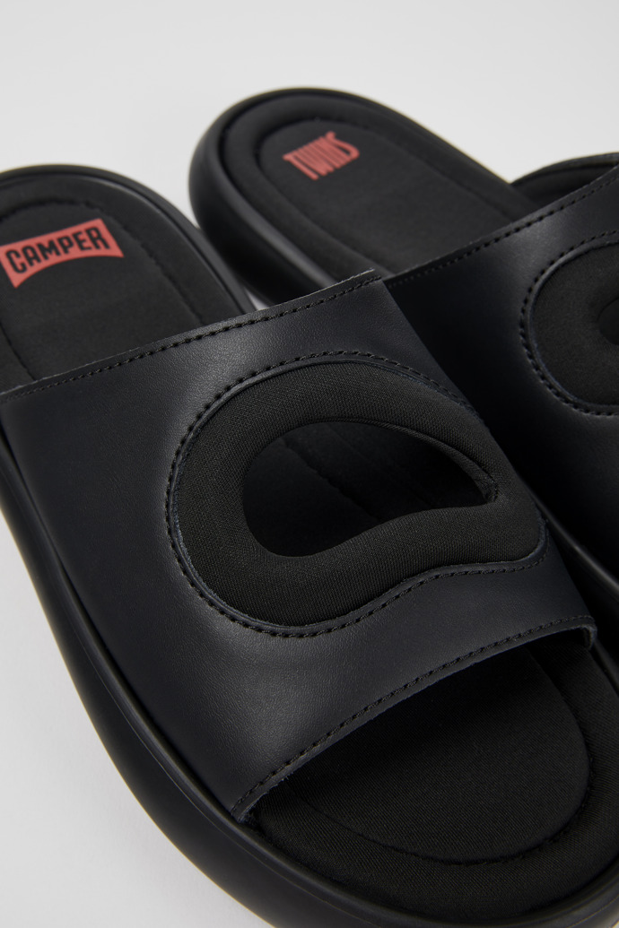 Camper Twins - Schwarze Damenpantoletten aus Leder/Textil