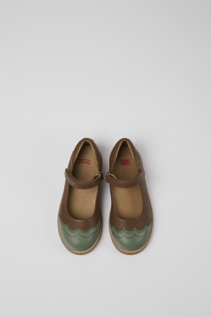 Camper Twins - Braun-grüner Kinderballerina aus Leder
