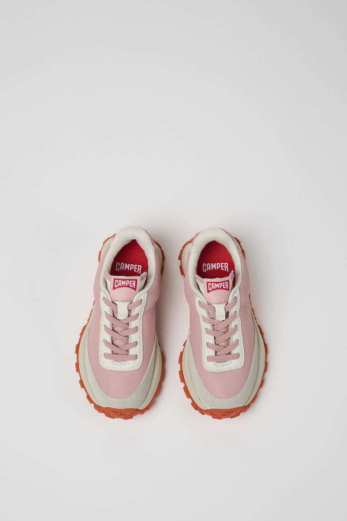 Camper Drift Trail - Rosa-graue Kindersneaker aus Leder und Nubukleder