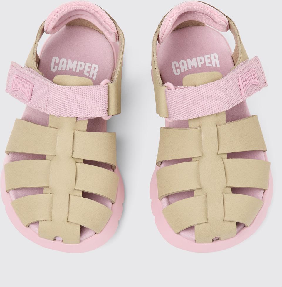 Camper Oruga - Mehrfarbige Kindersandalen aus Leder und Textil.